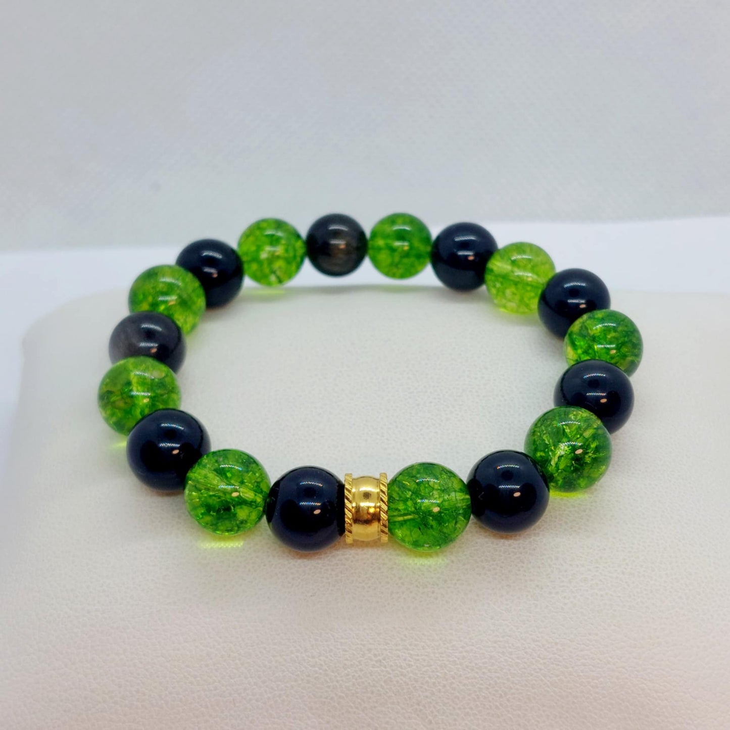 Natural Peridot and Obsidian Bracelet with 10mm Stones