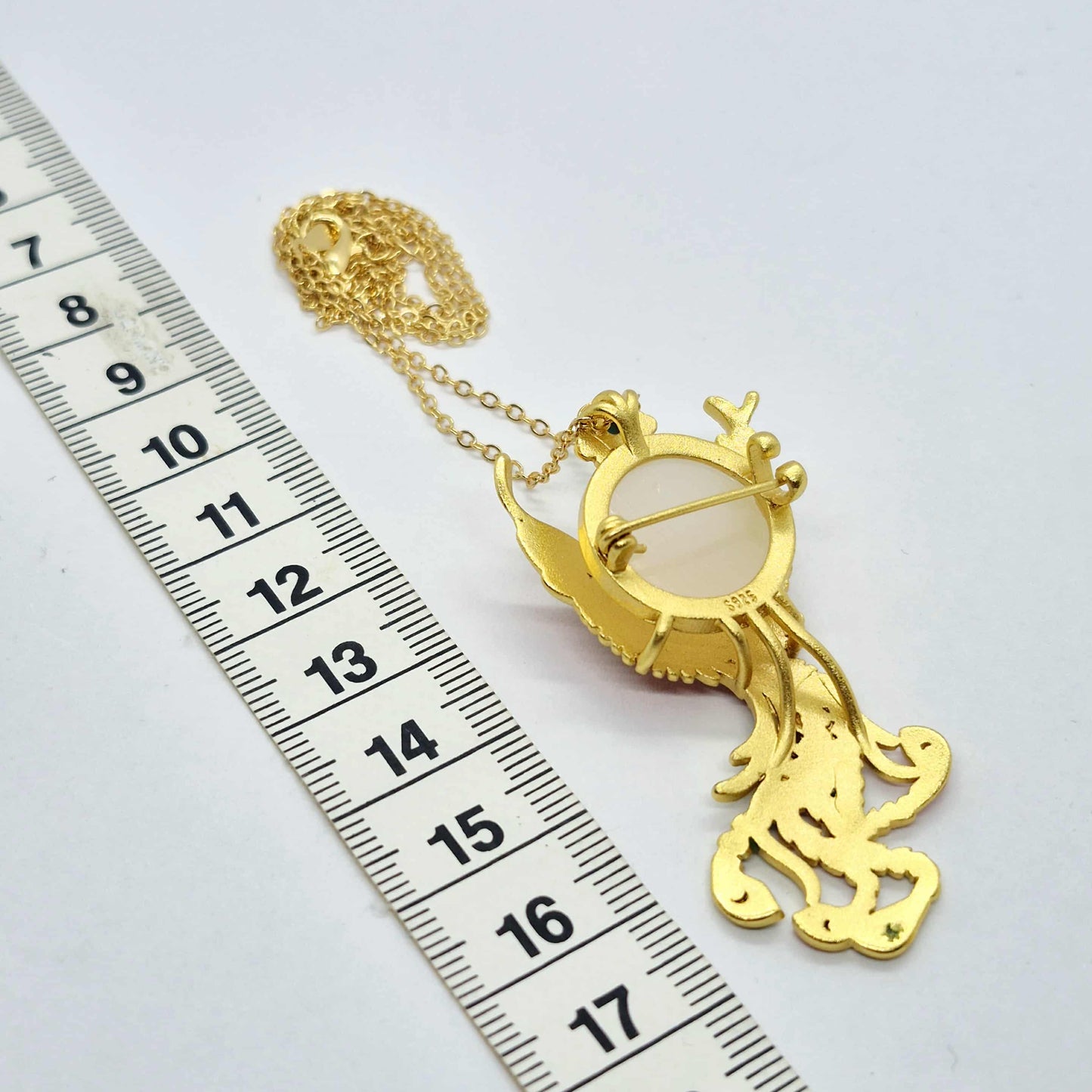 Natural Hetian Jade Pendant and Brooch Silver Plated Phoenix with Chain Necklace