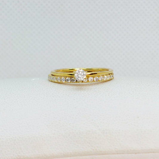 Double Ring Combo with Moissanite Diamond in Gold Plated Sterling Silver