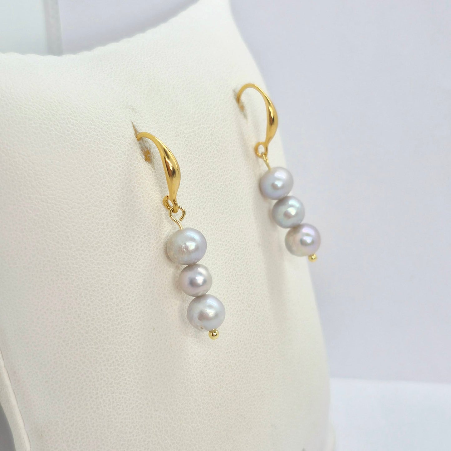 Natural Grey Pearl Dangle Earrings in Gold Plated Stainless Steel