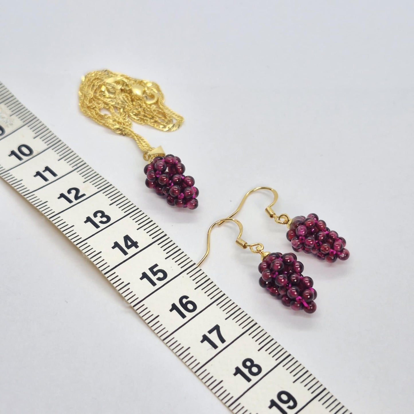 Natural Garnet Grapes Set in Stainless Steel Gold Plated