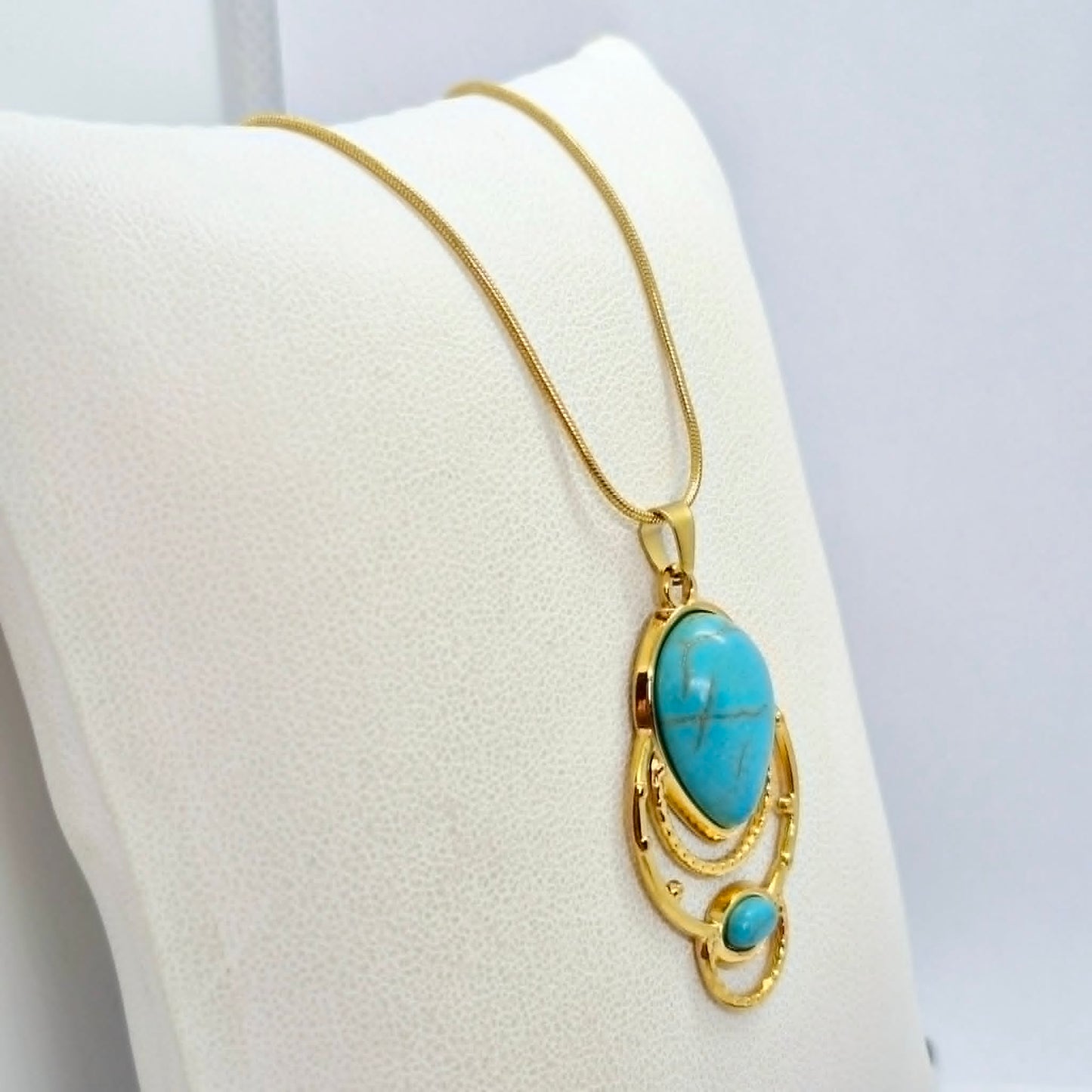 Natural Turquoise Pendant with Gold Plated Stainless Steel Chain Necklace