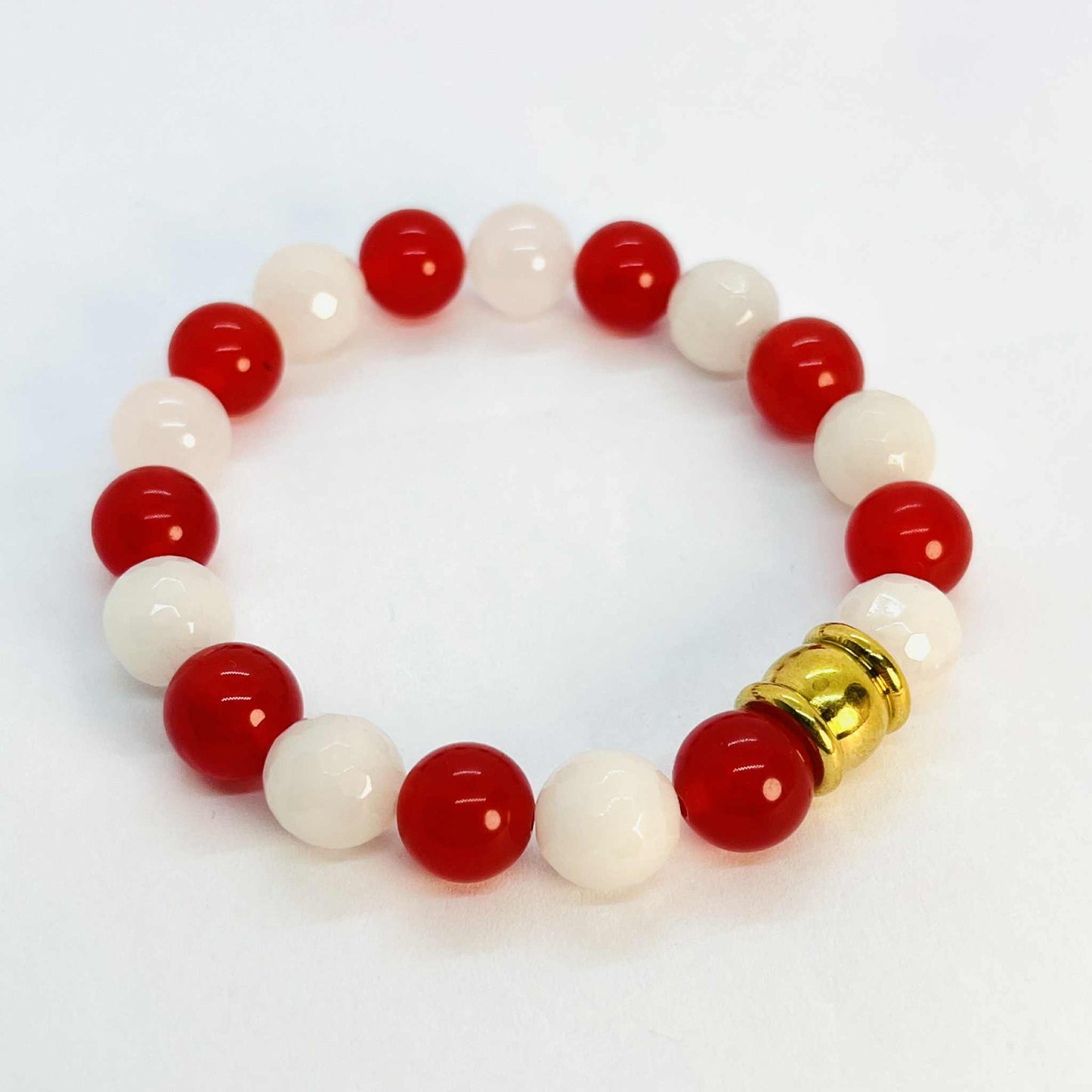 Natural White Quartz and Red Chalcedony Bracelet in 10mm Stones