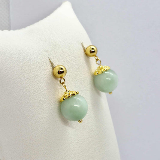 Natural Burmese Jade Dangle Earrings in Gold Plated Stainless Steel (Copy)