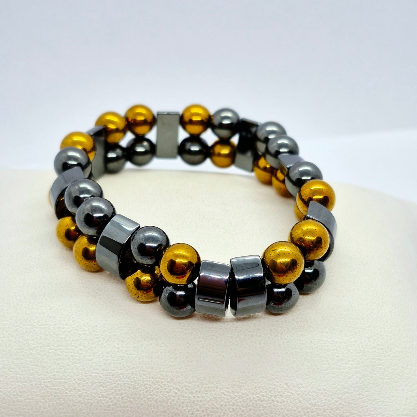 Natural Hematite Double Band Bracelet in 8mm Stones