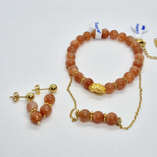 Natural Sunstone Set in Stainless Steel Gold Plated