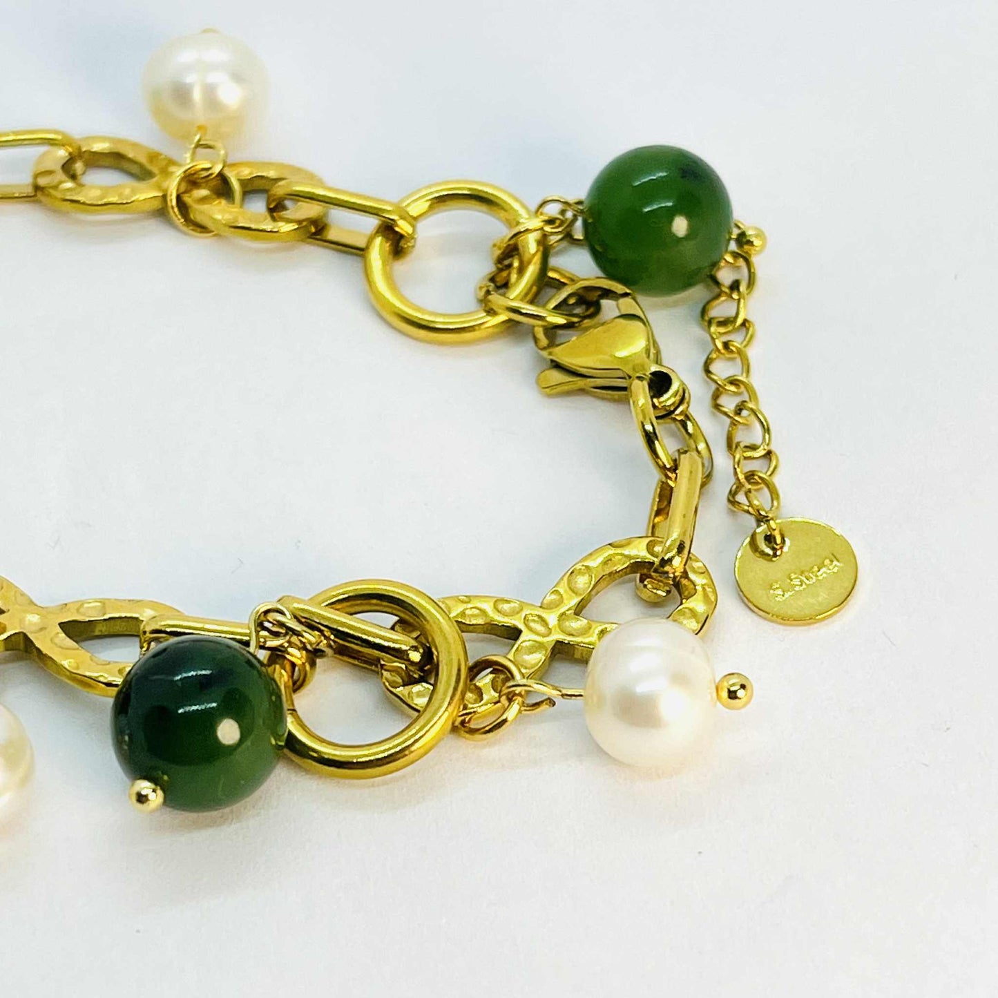 Natural Stone Bracelet with Pearls and Hetian Jade in 6-10mm Stones