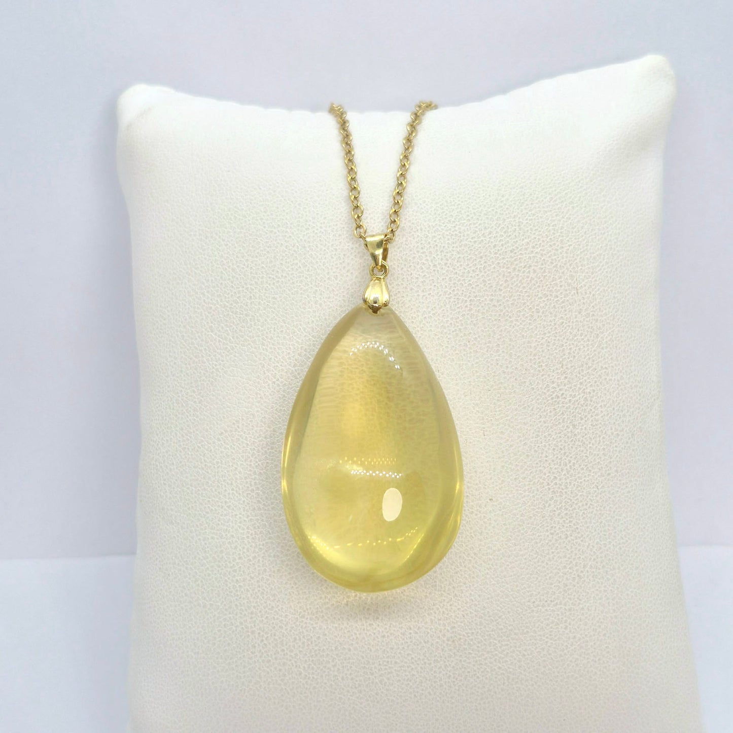 Natural Citrine RainDrop with Stainless Steel Gold Plated Chain Necklace