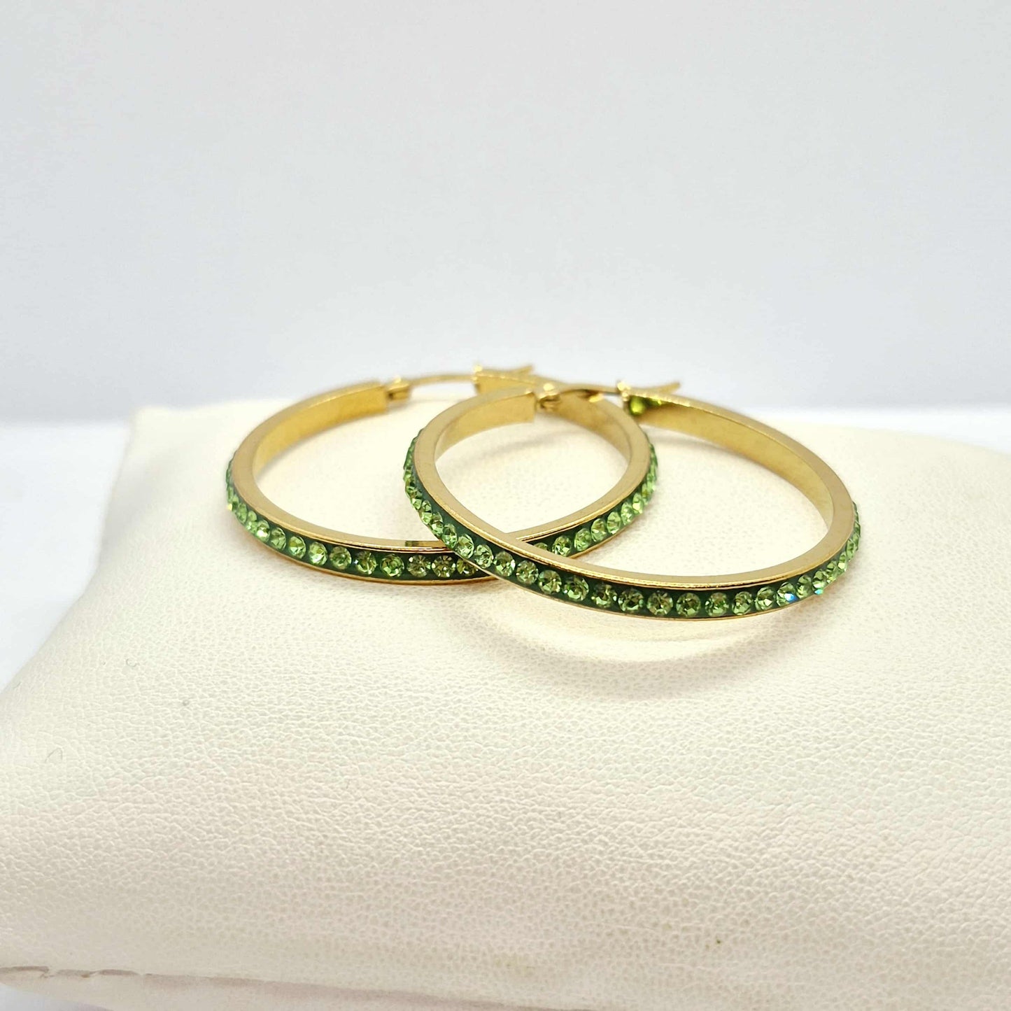Stainless Steel Gold Plated 40mm Hoop Earrings with Colored Rhinestone