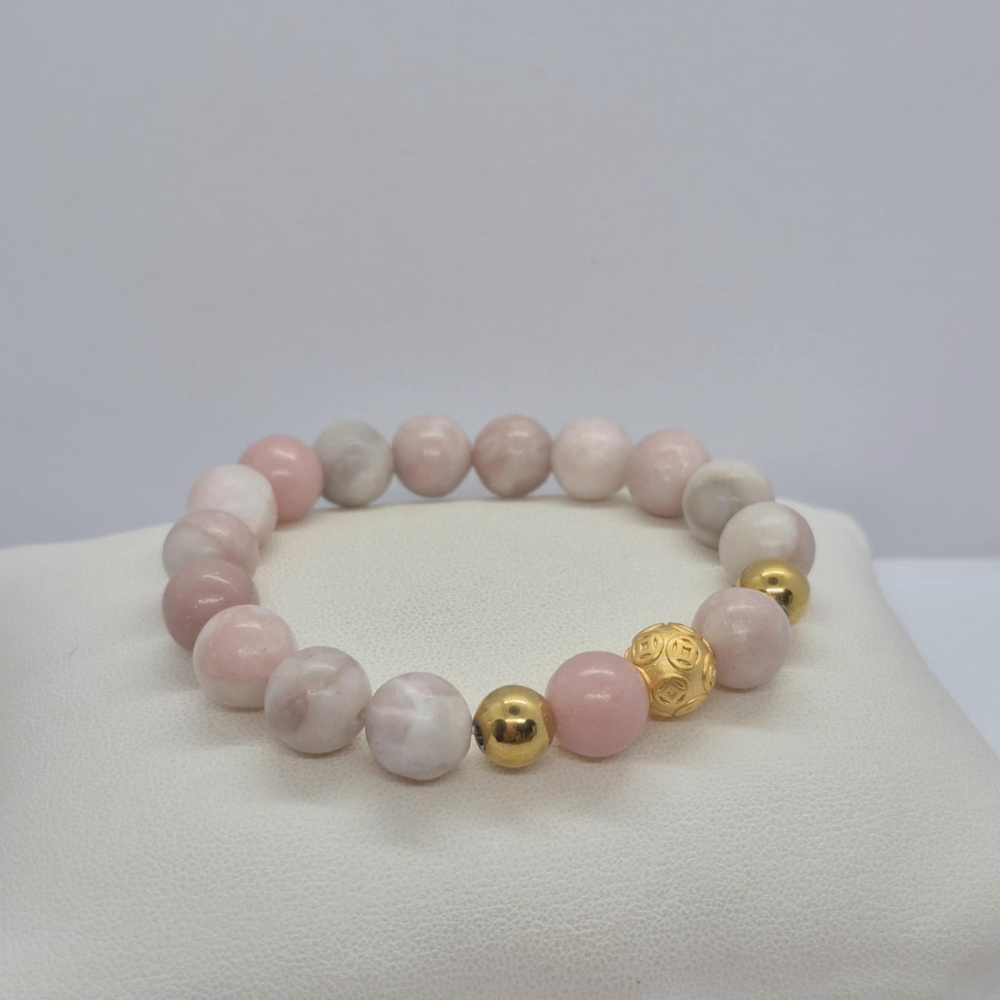 Natural White or Pink Opal Bracelet in 10mm Stones