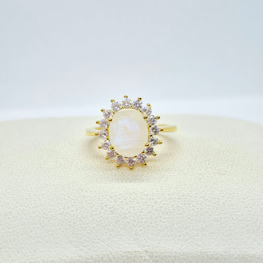 Natural 2ct Rainbow Moonstone Ring in Sterling Silver Gold Plated