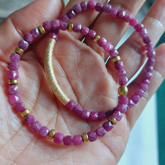 Natural Ruby Stone Bracelet with 4mm Stones