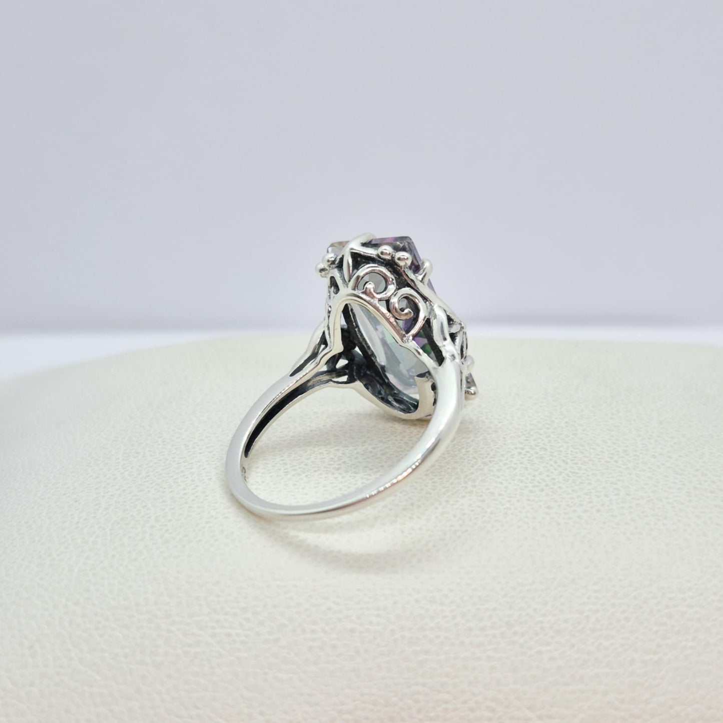 Natural 11ct Rainbow Mystic Quartz Ring in Sterling Silver