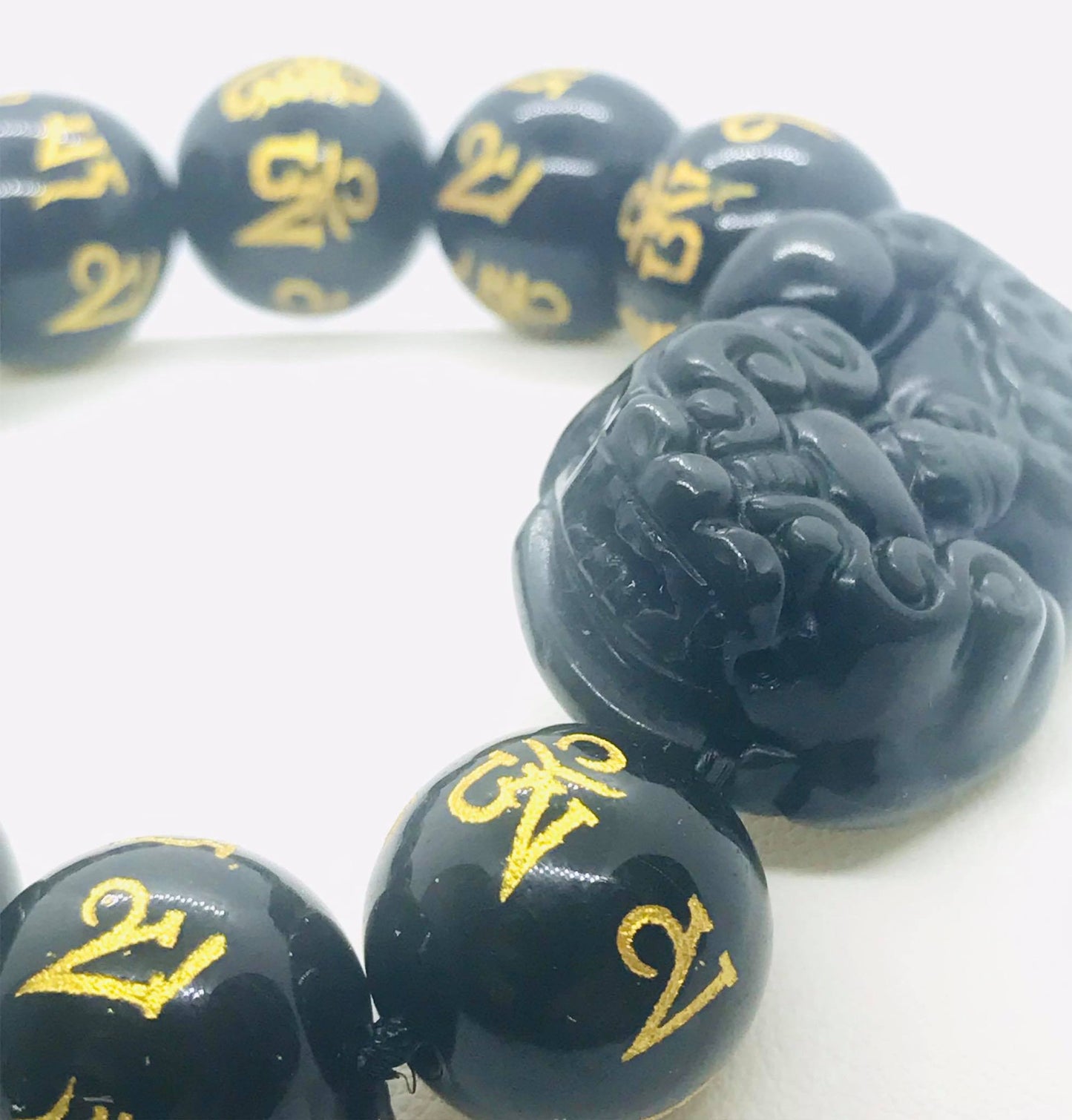 Natural Black Obsidian Feng Shui Bracelet - 14mm