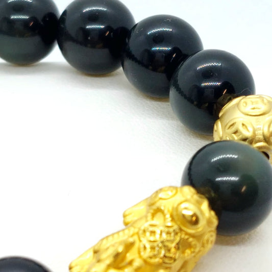 Natural Obsidian Stone Feng Shui Bracelet - 12mm