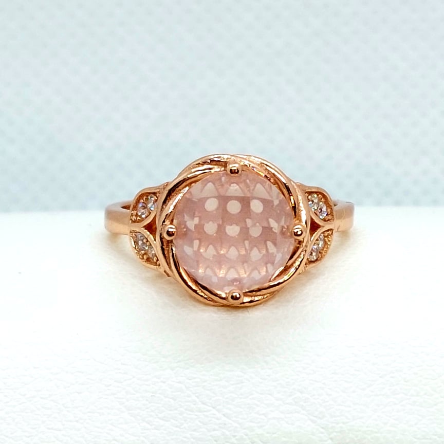 Natural 2ct Rose Quartz Ring in Rose Gold Plated Sterling Silver Resizeable