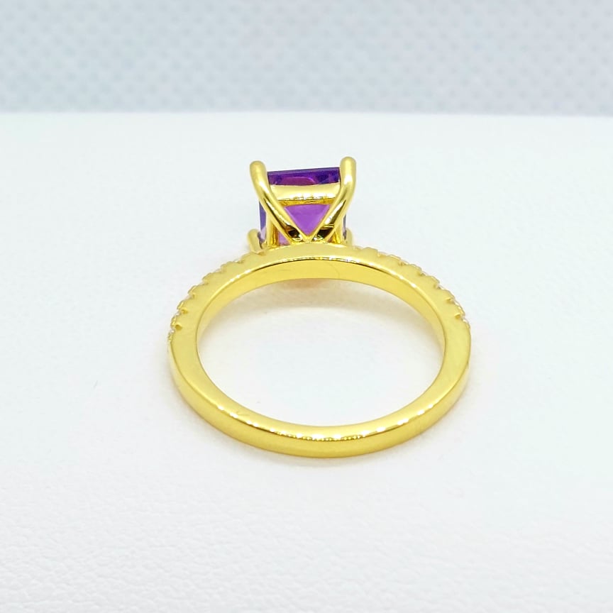 Natural Amethyst Ring - Princess cut 1.1ct - Gold Plated Sterling Silver