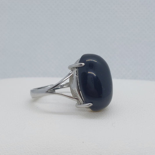 Natural Obsidian Stone Ring - Sterling Silver - Resizeable