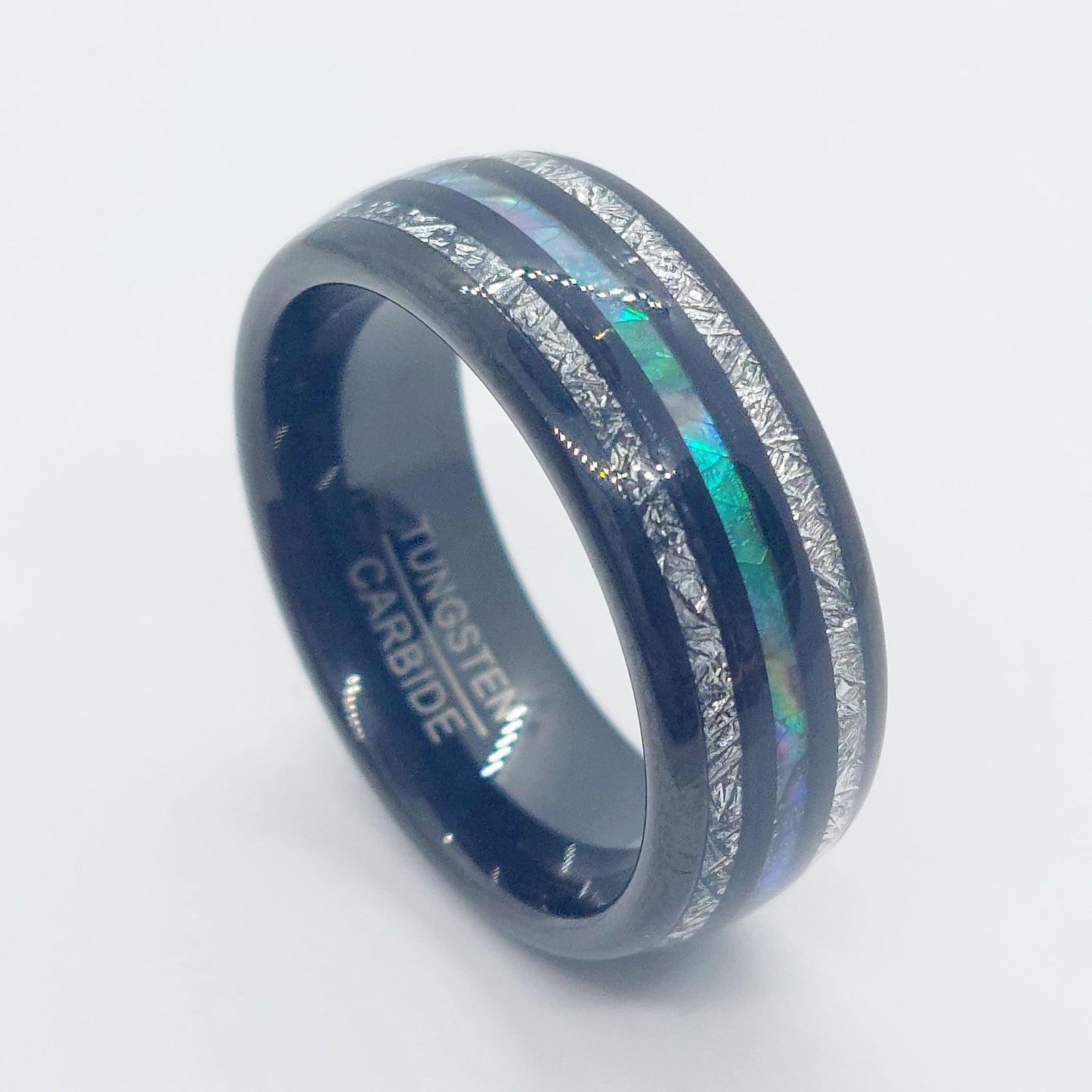 Abalone Shell & Silver Inlaid Tungsten Carbide Ring