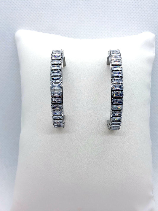 Large Zircon Hoop Earrings in Stainless Steel