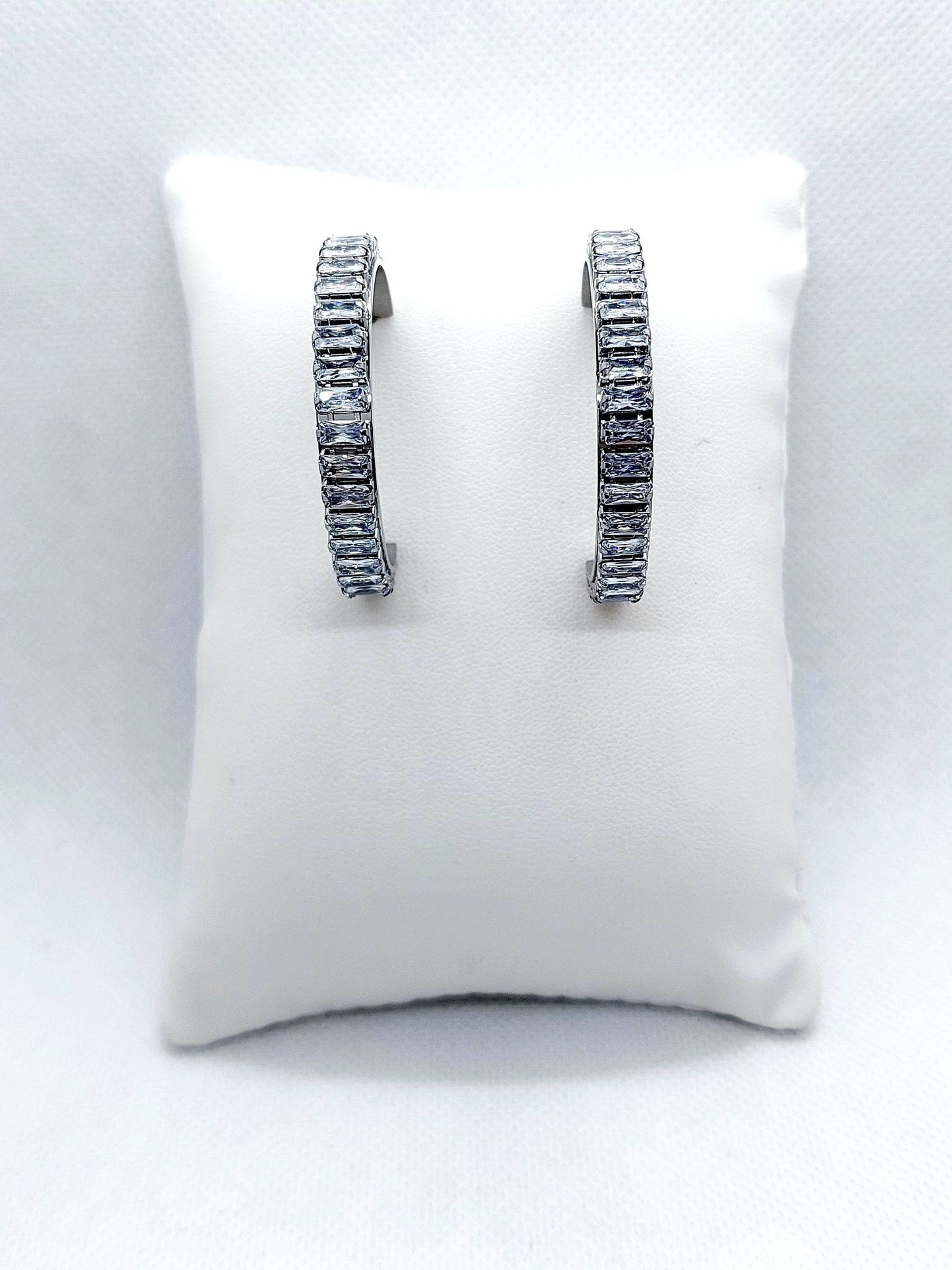 Large Zircon Stud Earrings - Stainless Steel