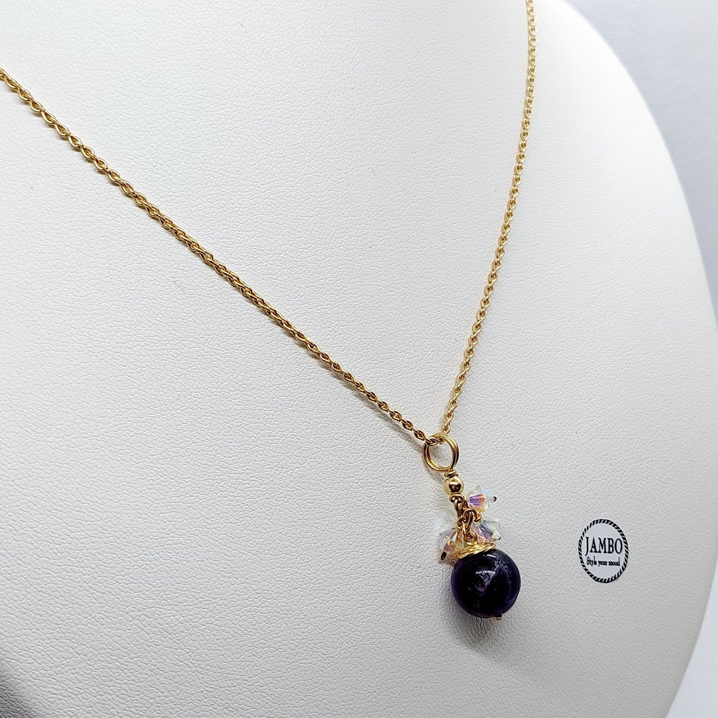 Natural Amethyst & Swarovski Crystals Jewelry Set - 10K Gold