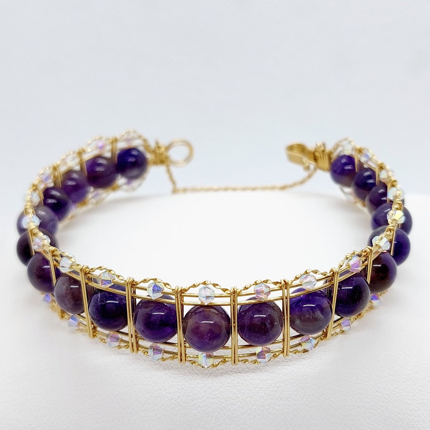 Natural Amethyst & Swarovski Crystals Jewelry Set - 10K Gold