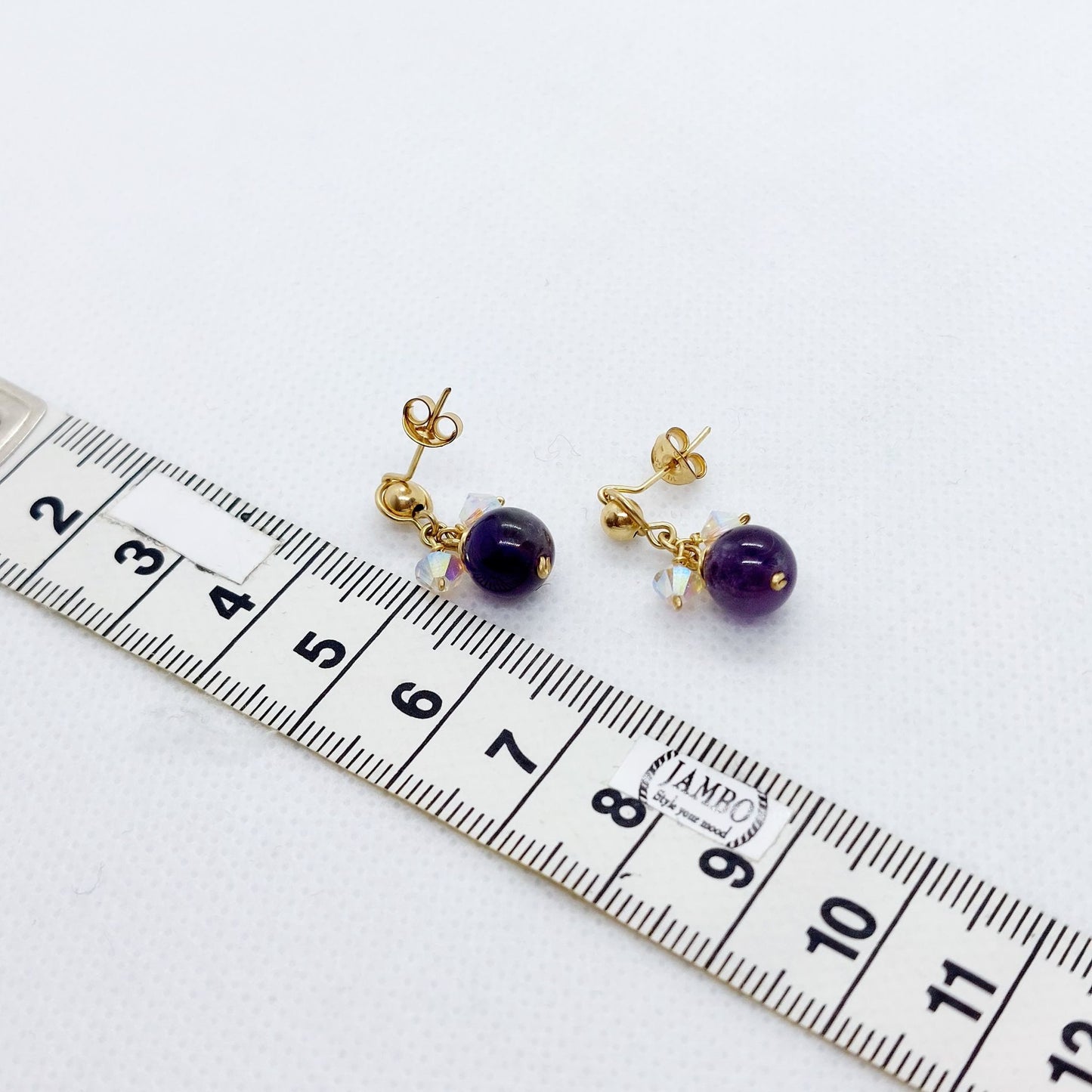 Natural Amethyst & Swarovski Crystals Jewelry Set - 10K Gold