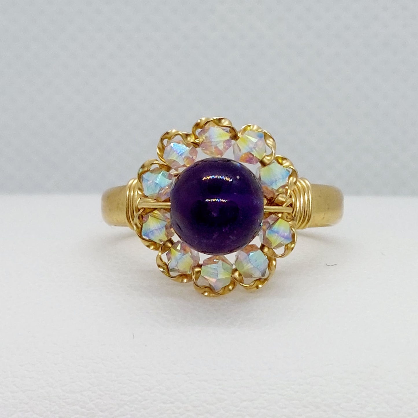 Natural Amethyst & Swarovski Crystals Jewelry Set - 10K Gold