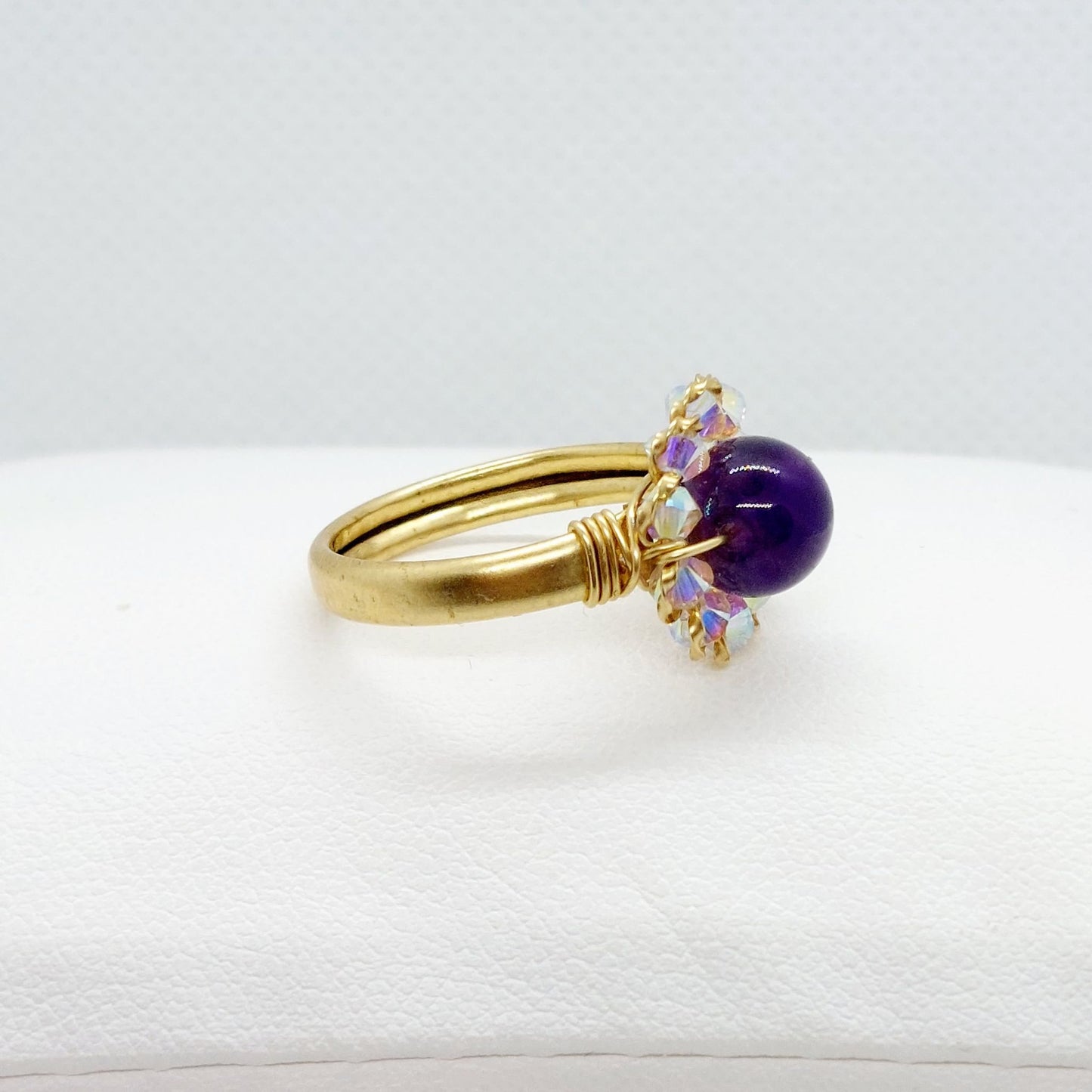Natural Amethyst & Swarovski Crystals Jewelry Set - 10K Gold