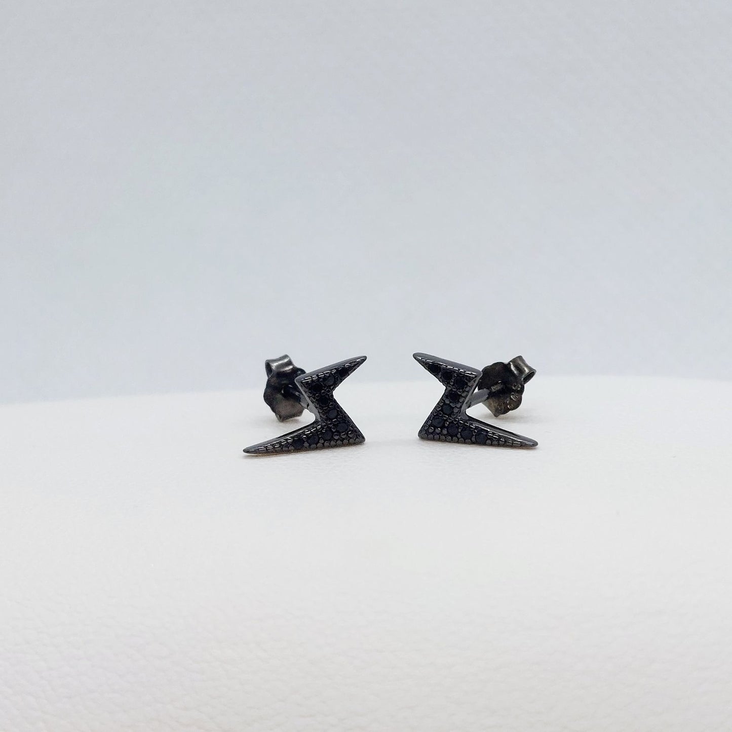 Black Lightning Bolt Stud Earrings - Sterling Silver