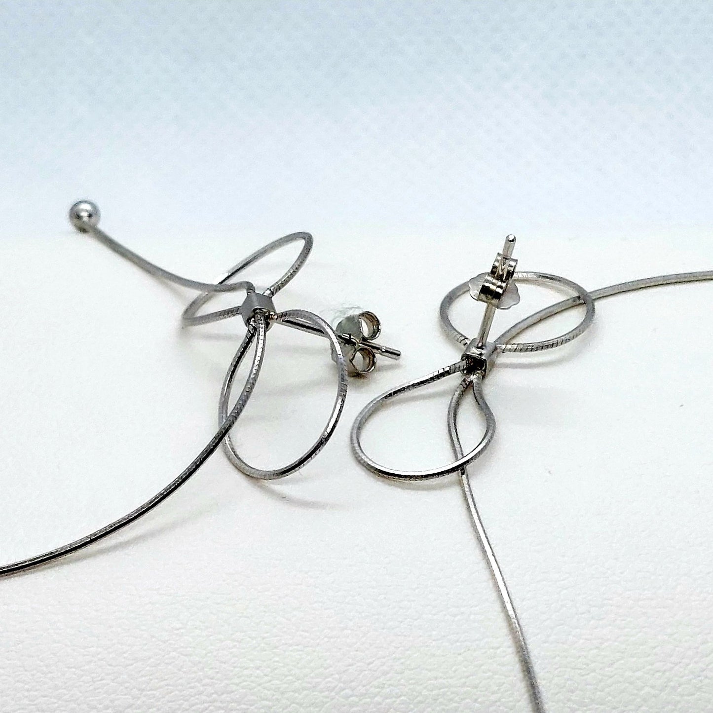 Bowknot Tassel Stud Earrings - Sterling Silver