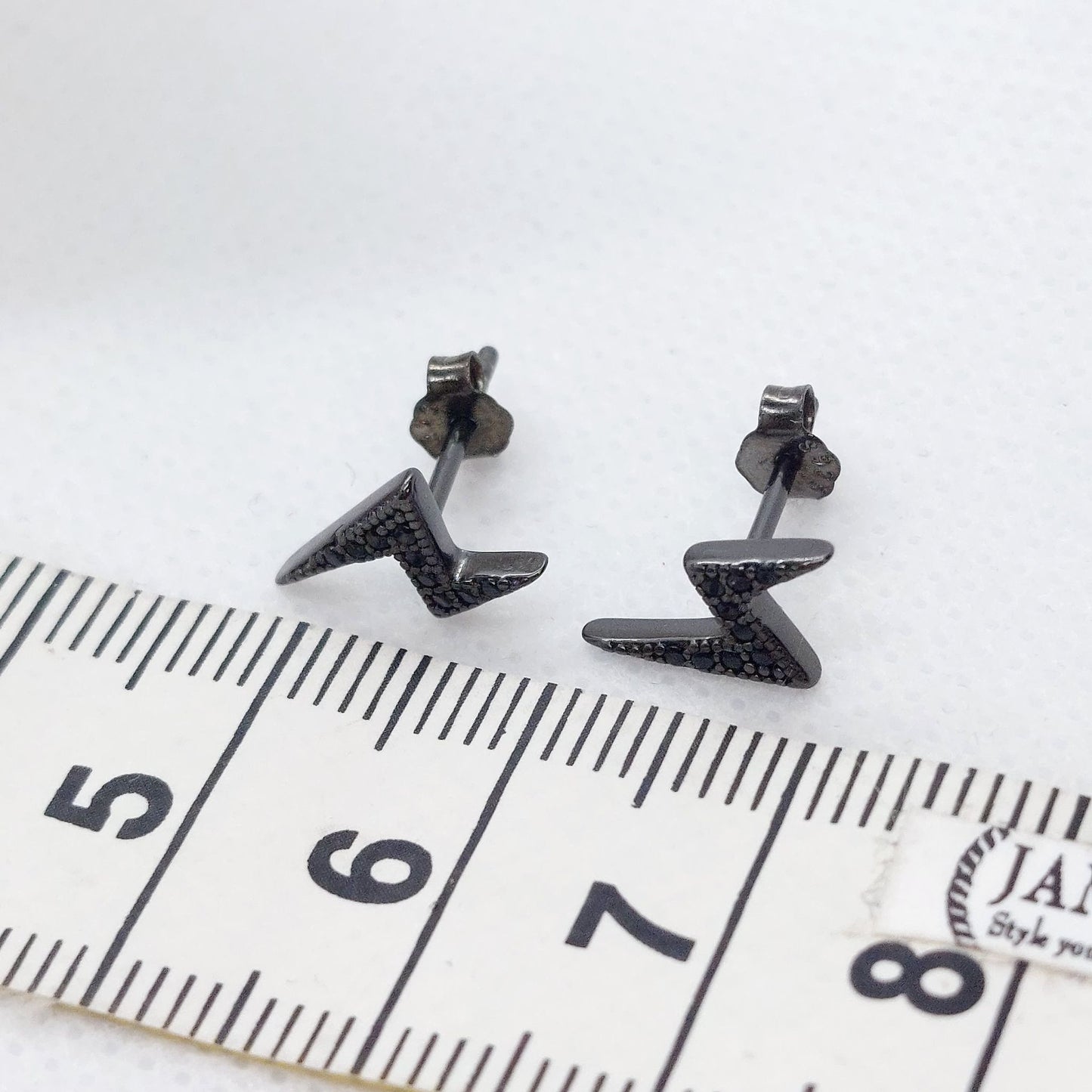 Black Lightning Bolt Stud Earrings - Sterling Silver
