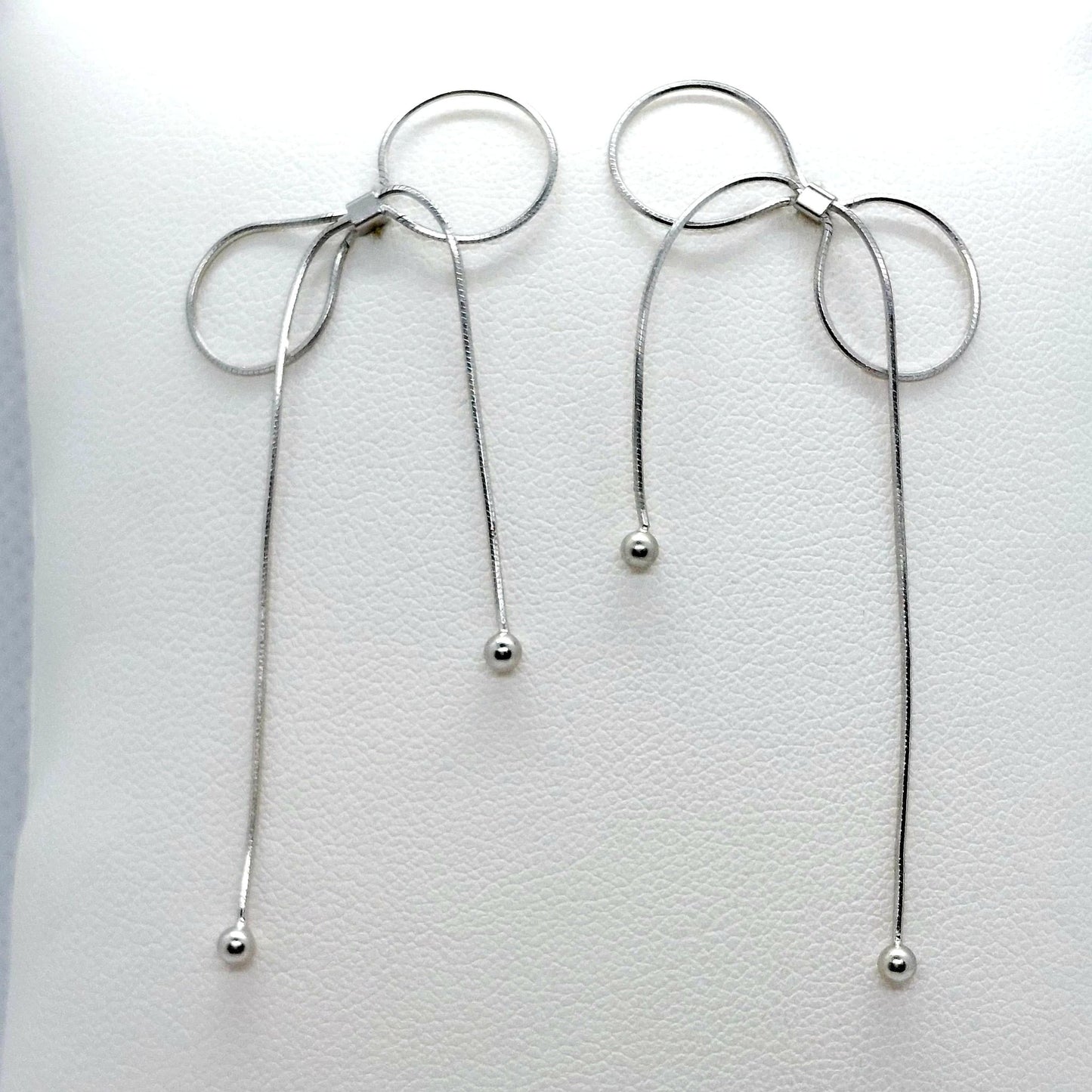 Bowknot Tassel Stud Earrings - Sterling Silver