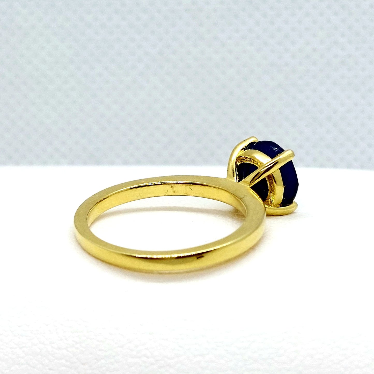 Natural Blue Sapphire Ring in Sterling Silver Gold Plated