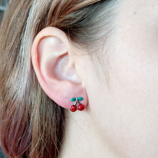 Zircon Cherry Stud Earrings - Sterling Silver
