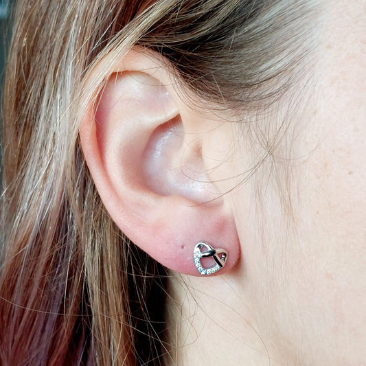Zircon Heart Stud Earrings Sterling Silver