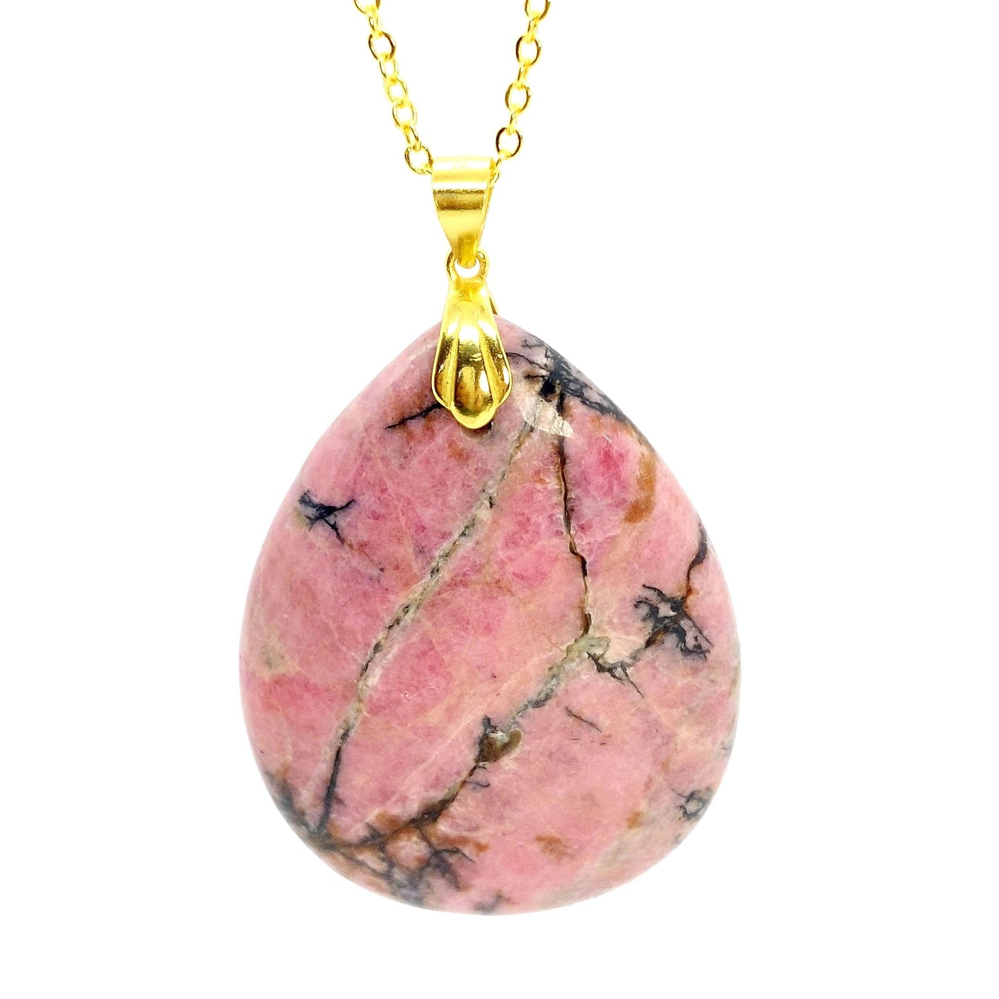 Natural Pink Rhodolite Stone Necklace with Stainless Steel Chain