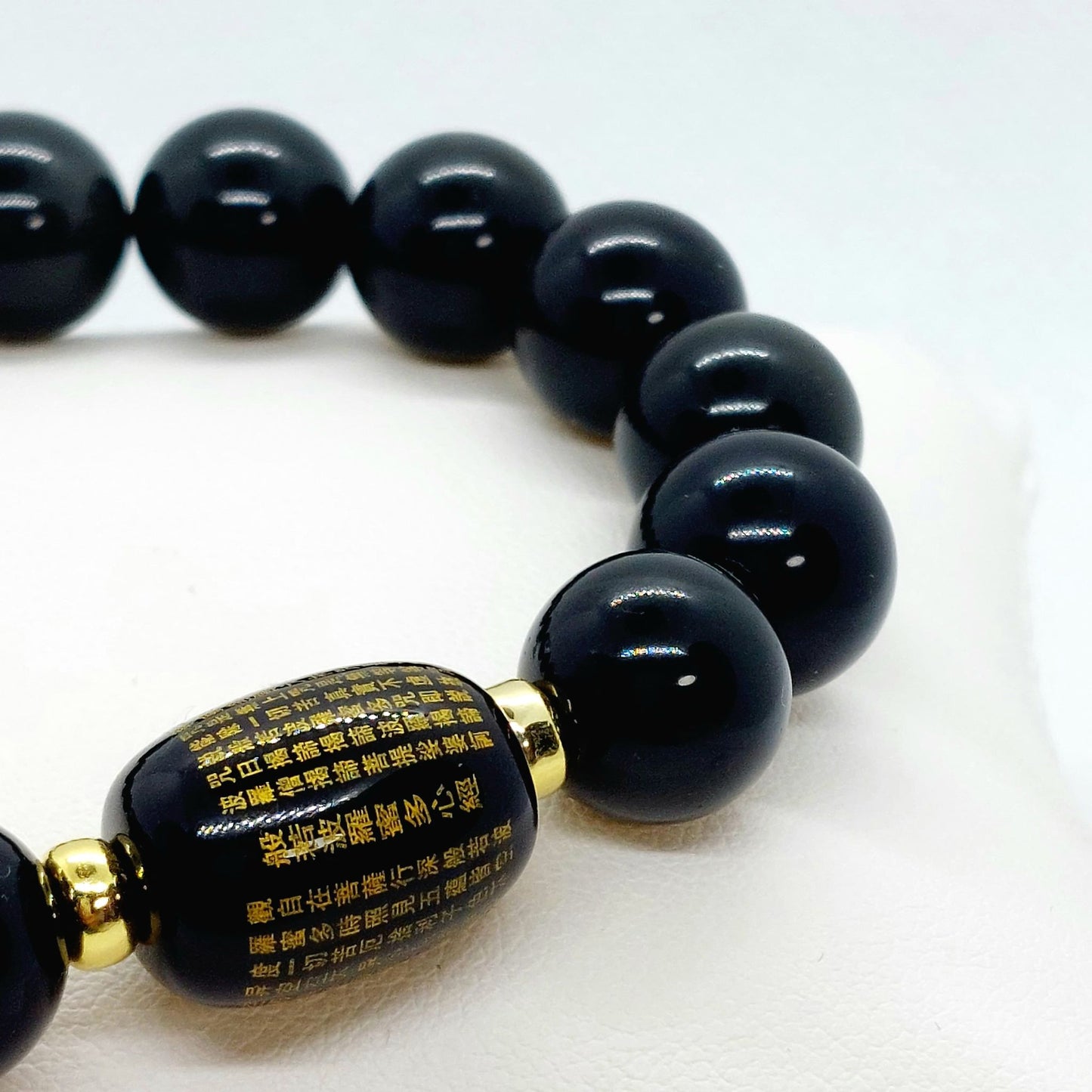 Natural Obsidian with Buddha Prayer Bead Bracelet - 12mm