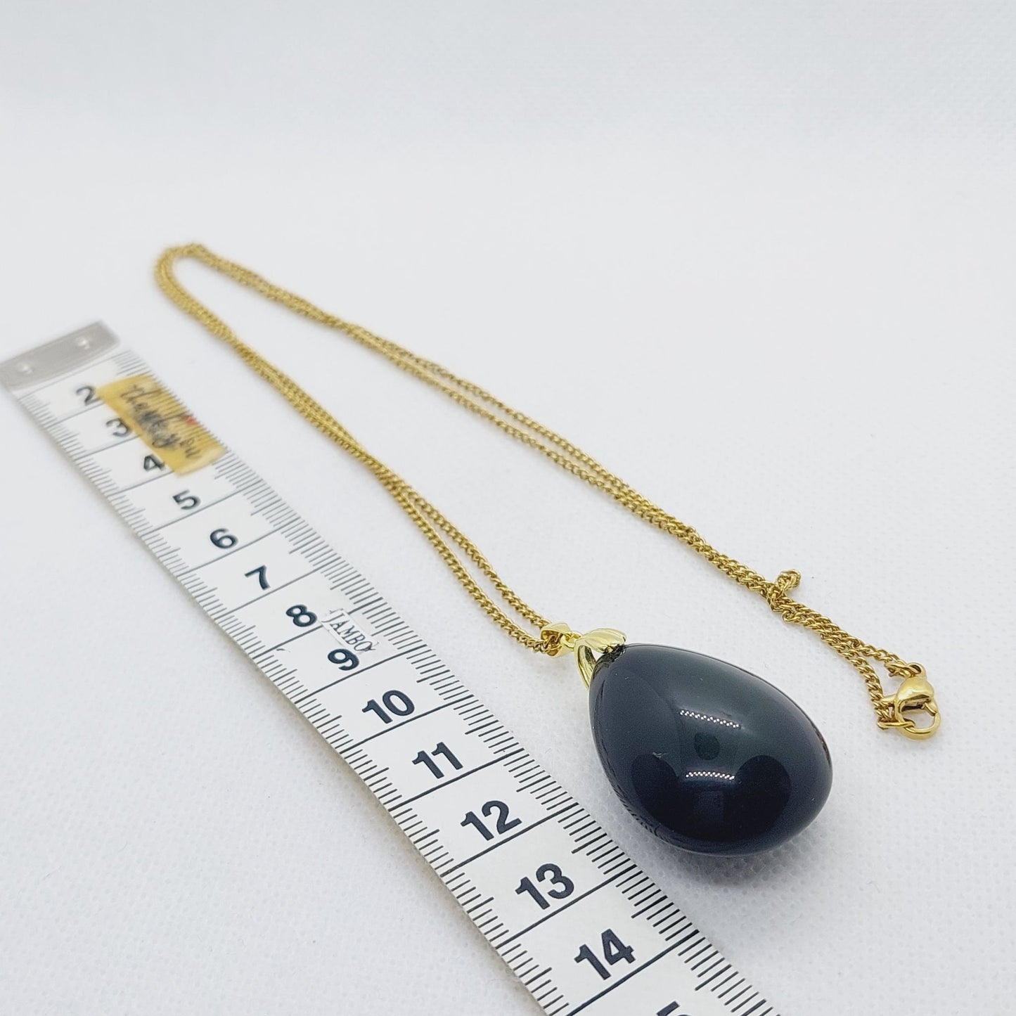 Natural Rainbow Obsidian Stone Pendant - Stainless Steel Gold Plated Chain Necklace
