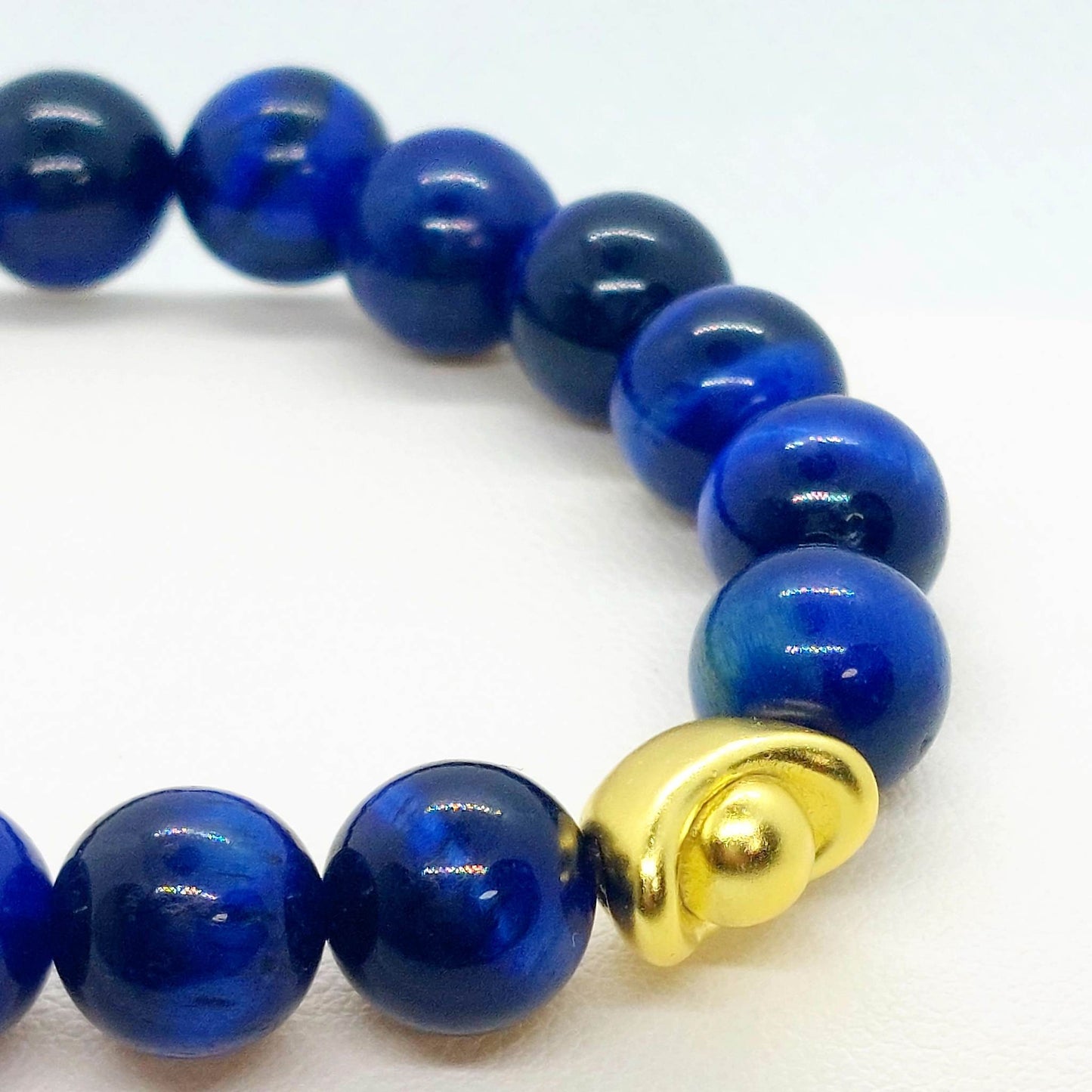 Blue Tiger Eye Money Bag Bracelet - Good Fortune Charm - 10mm