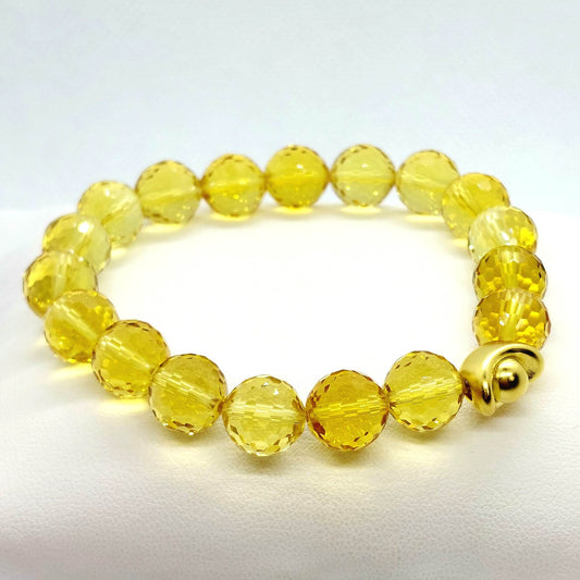 Natural Faceted Citrine Money Bag Bracelet - Good Fortune Charm - 10mm