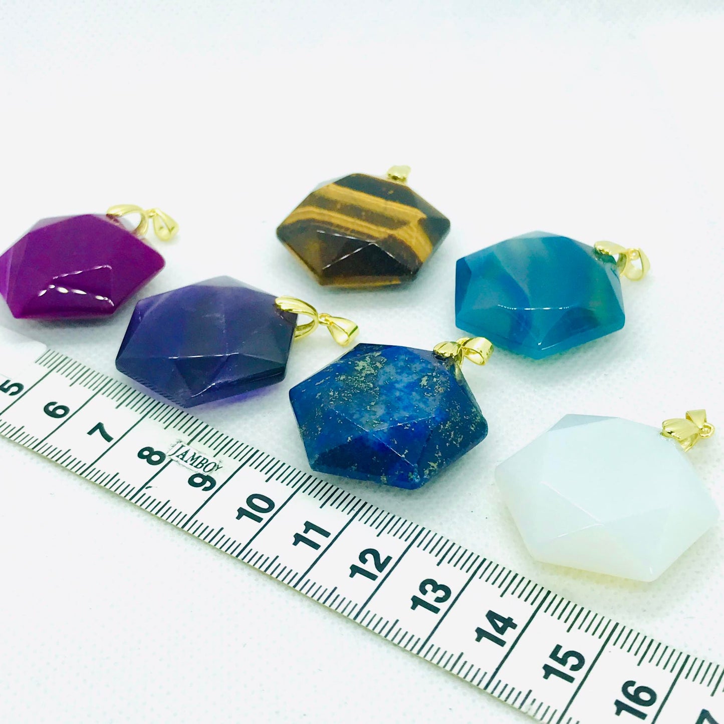 Natural Lapis Hexagon Pendant - Stainless Steel Gold Plated Chain Necklace