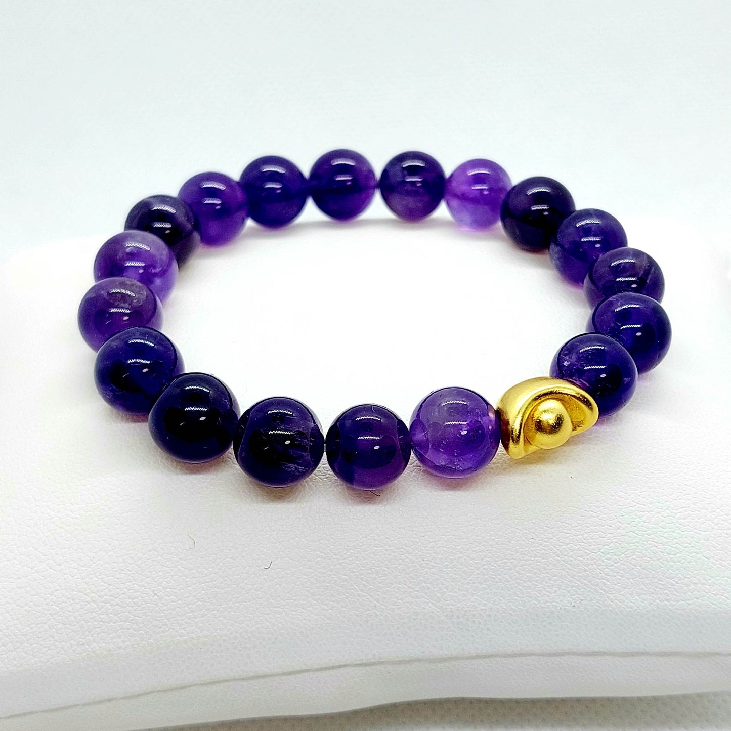 Natural Amethyst Money Bag Bracelet - Good Fortune Charm - 10mm