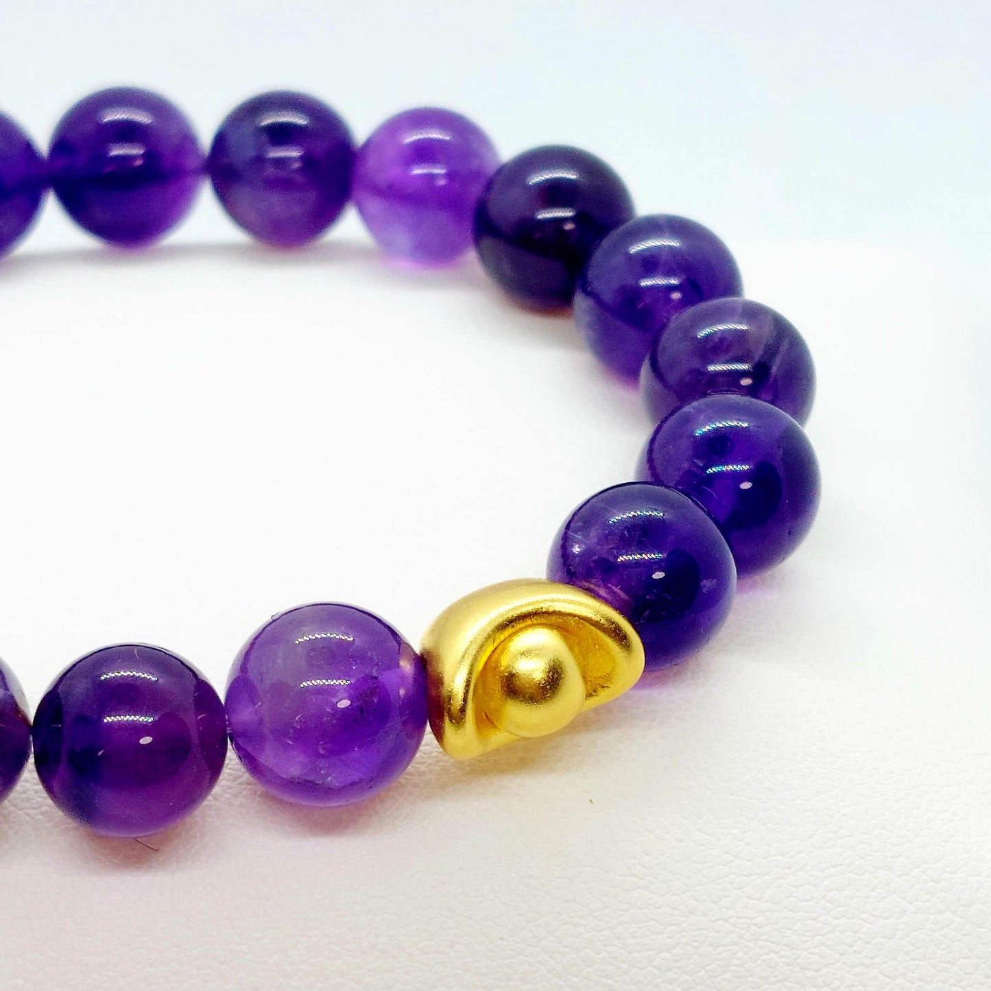 Natural Amethyst Money Bag Bracelet - Good Fortune Charm - 10mm