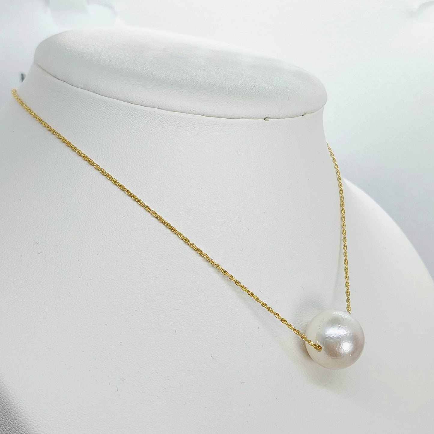 Natural South Sea Floating Pearl Pendant - 16mm - Solid 18K Gold