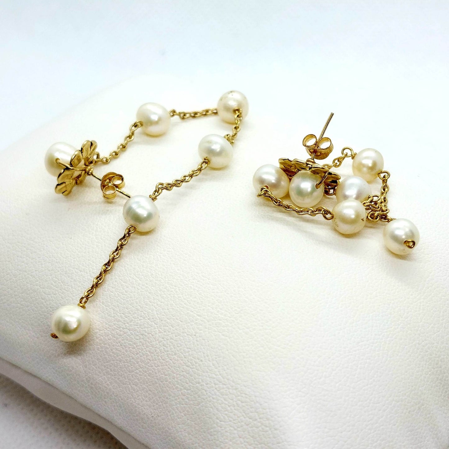 Natural Pearl Dangle Earrings - Catriona Style - Solid 10K Gold