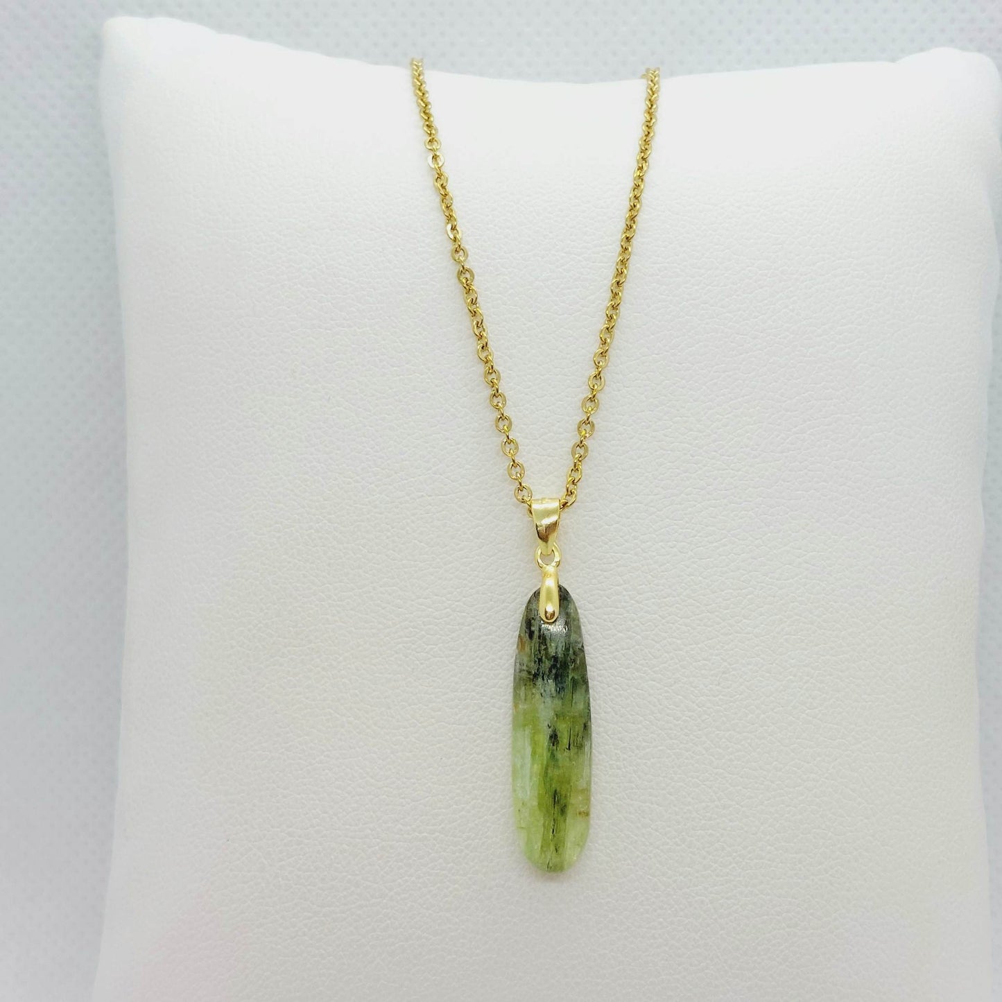 Natural Green Kyanite Pendant - Stainless Steel Chain Necklace