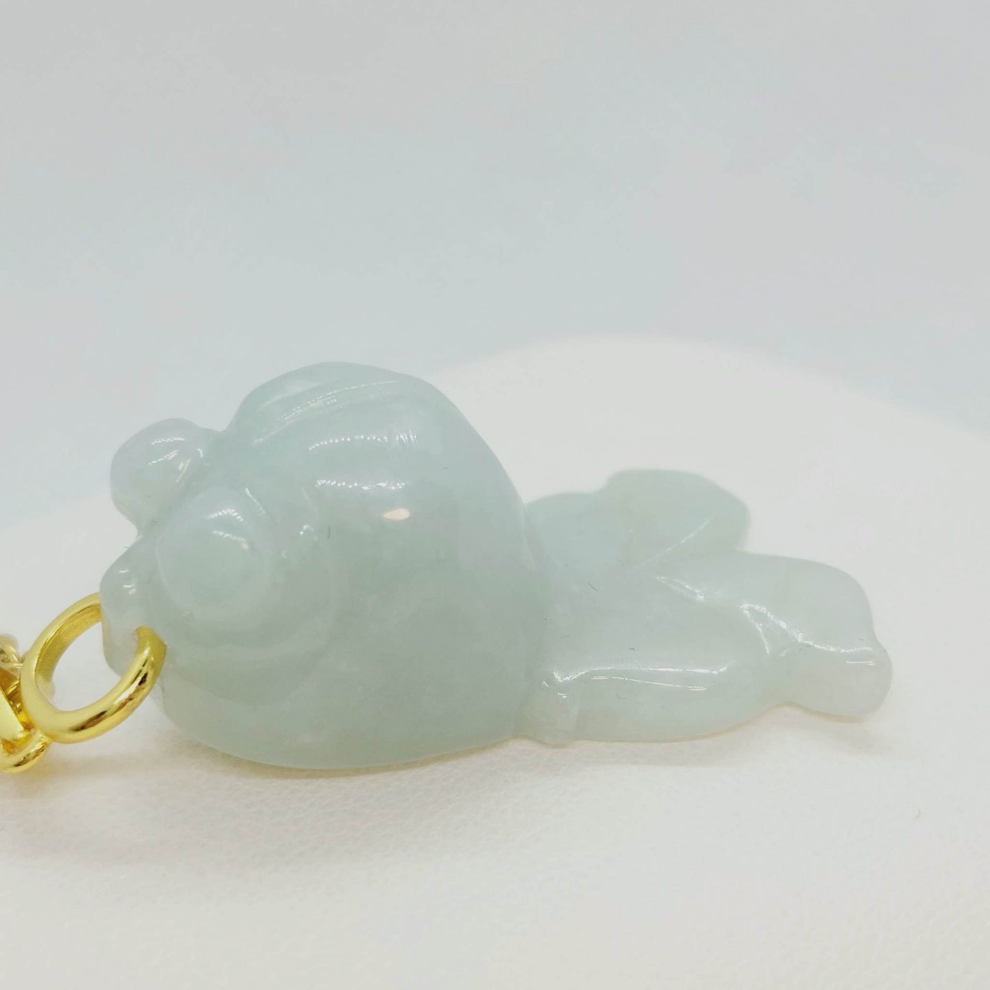 Natural Burmese Jade Fish Pendant - Stainless Steel Gold Plated Chain Necklace