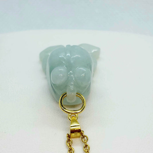 Natural Burmese Jade Fish Pendant - Stainless Steel Gold Plated Chain Necklace